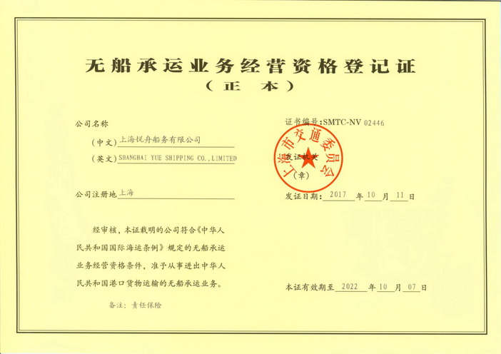 NVOCC Certificate